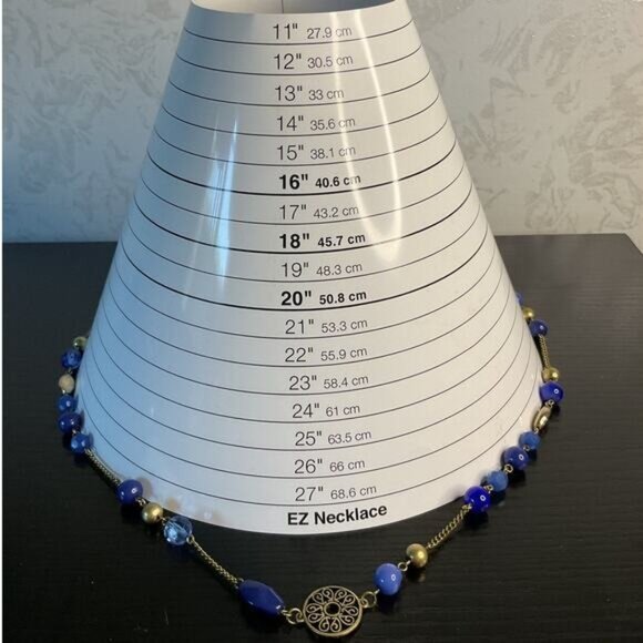 Blue Faceted Crystal Bead & Brass Ornate Focal Points Necklace - Picture 4 of 4